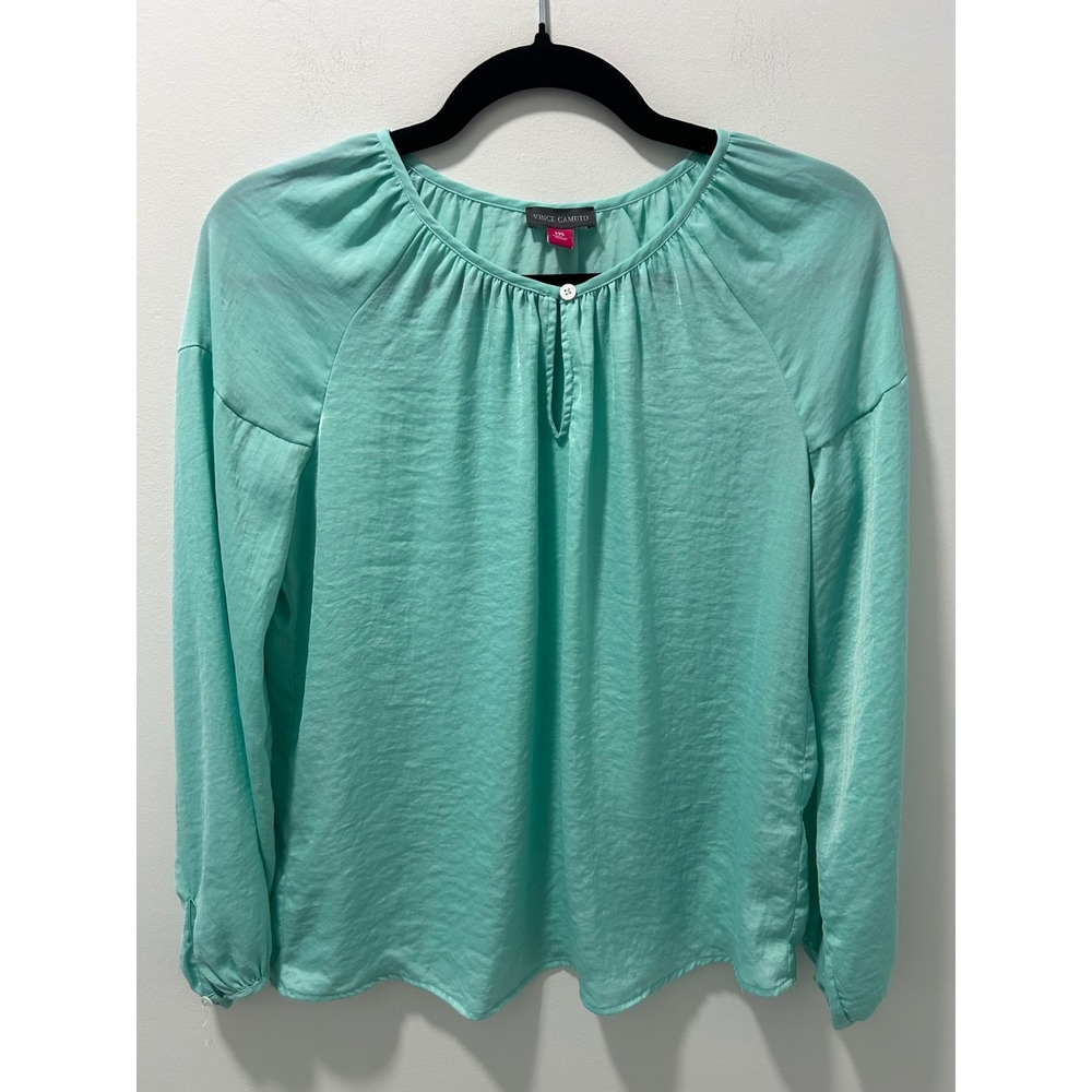 Vince Camuto Aqua Turquoise Keyhole Neck Long Sleeve 
Blouse XXS